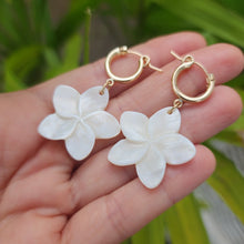 Load image into Gallery viewer, READY TO SHIP Mother of Pearl Drop Huggie  Earrings - 14k Gold Fill
