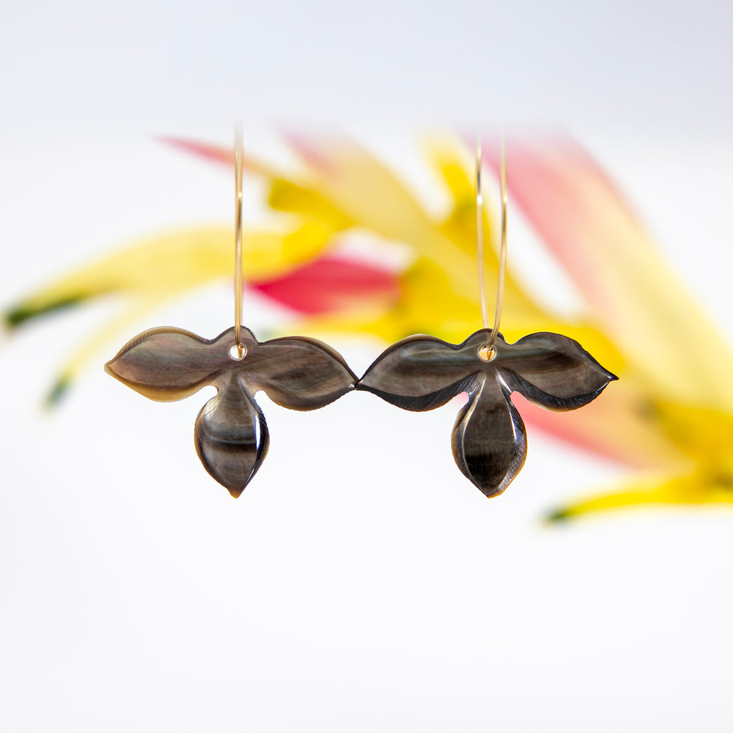 READY TO SHIP Flower Oyster Shell Hoop Earrings - 14k Gold Filled FJD$