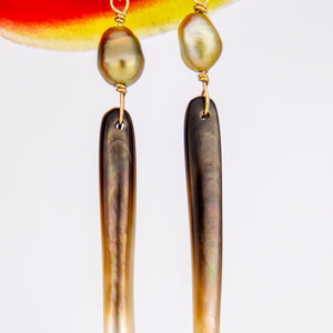 CONTACT US TO RECREATE THIS SOLD OUT STYLE Mother of Pearl & Fiji Keshi Pearl Stud Earrings - 14k Gold Fill FJD$