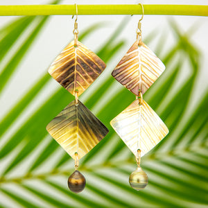 READY TO SHIP Mother of Pearl & Civa Fiji Pearl Earrings - 18k Gold Vermeil FJD$