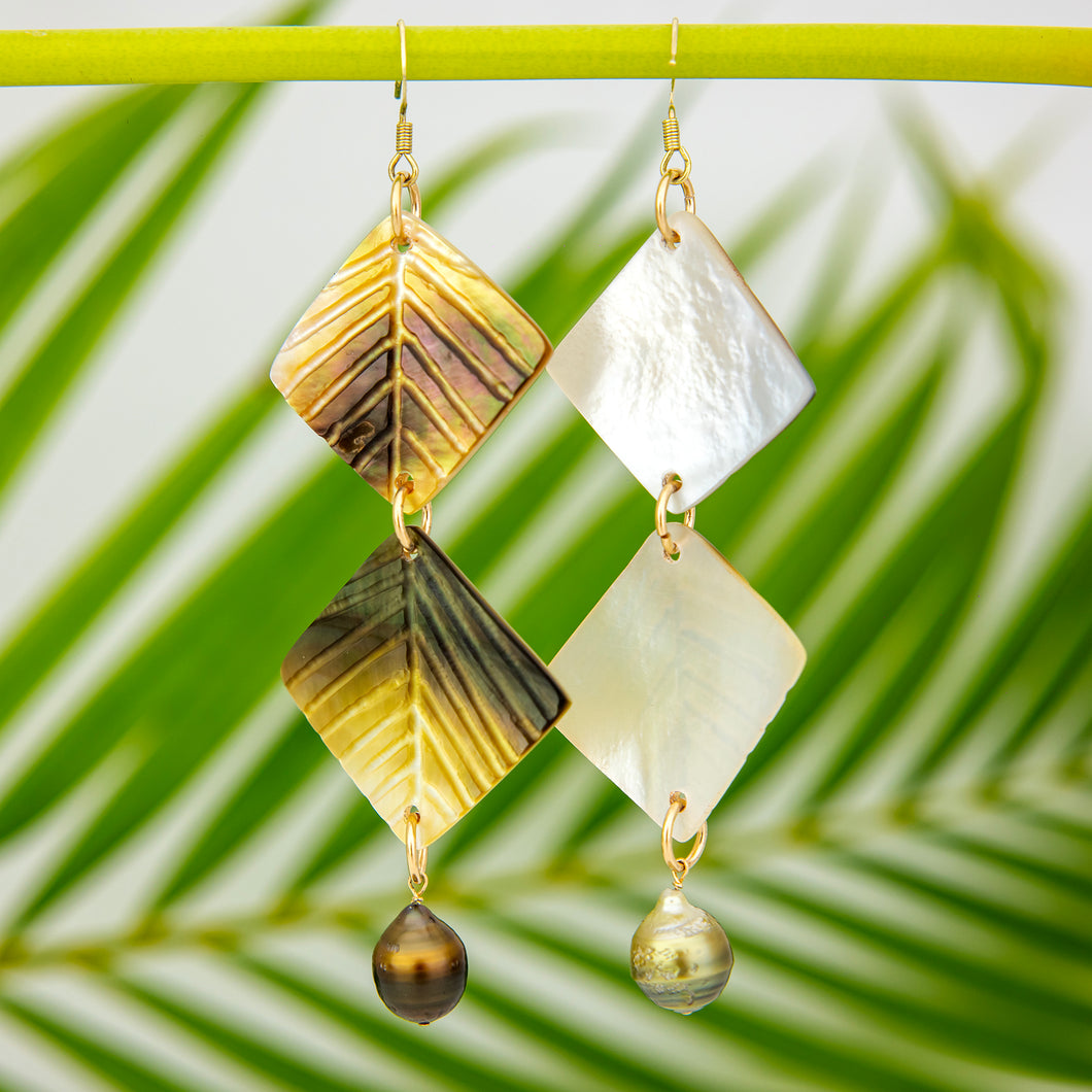 READY TO SHIP Mother of Pearl & Civa Fiji Pearl Earrings - 18k Gold Vermeil FJD$
