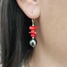 Load image into Gallery viewer, Red Coral &amp; Civa Fiji Pearl Earrings - 14k Gold Fill FJD$

