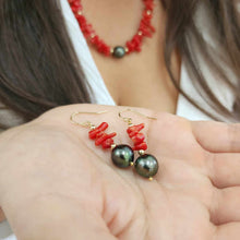 Load image into Gallery viewer, Red Coral &amp; Civa Fiji Pearl Earrings - 14k Gold Fill FJD$

