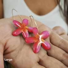 Load image into Gallery viewer, READY TO SHIP Frangipani Flower Resin Hoop Earrings - 14k Gold Fill FJD$
