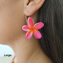 Load image into Gallery viewer, READY TO SHIP Frangipani Flower Resin Hoop Earrings - 14k Gold Fill FJD$
