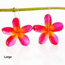 Load image into Gallery viewer, READY TO SHIP Frangipani Flower Resin Hoop Earrings - 14k Gold Fill FJD$
