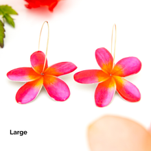 Load image into Gallery viewer, READY TO SHIP Frangipani Flower Resin Hoop Earrings - 14k Gold Fill FJD$
