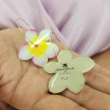 Load image into Gallery viewer, READY TO SHIP Frangipani Flower Resin Hoop Earrings - 14k Gold Fill FJD$
