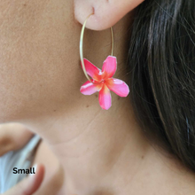 Load image into Gallery viewer, READY TO SHIP Frangipani Flower Resin Hoop Earrings - 14k Gold Fill FJD$
