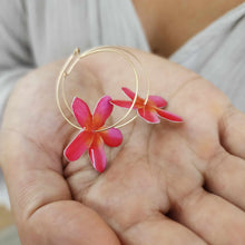 Load image into Gallery viewer, READY TO SHIP Frangipani Flower Resin Hoop Earrings - 14k Gold Fill FJD$
