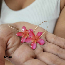 Load image into Gallery viewer, READY TO SHIP Frangipani Flower Resin Hoop Earrings - 14k Gold Fill FJD$
