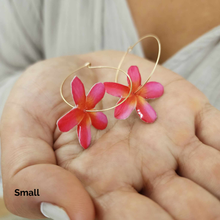 Load image into Gallery viewer, READY TO SHIP Frangipani Flower Resin Hoop Earrings - 14k Gold Fill FJD$
