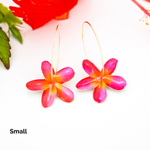 Load image into Gallery viewer, READY TO SHIP Frangipani Flower Resin Hoop Earrings - 14k Gold Fill FJD$
