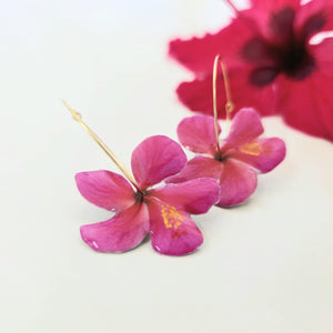 READY TO SHIP Hibiscus Flower Hoop Resin Earrings -14k Gold Fill FJD$