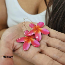 Load image into Gallery viewer, READY TO SHIP Frangipani Flower Resin Hoop Earrings - 14k Gold Fill FJD$
