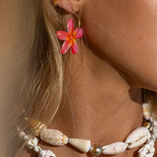 Load image into Gallery viewer, READY TO SHIP Frangipani Flower Resin Hoop Earrings - 14k Gold Fill FJD$
