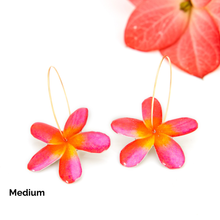Load image into Gallery viewer, READY TO SHIP Frangipani Flower Resin Hoop Earrings - 14k Gold Fill FJD$
