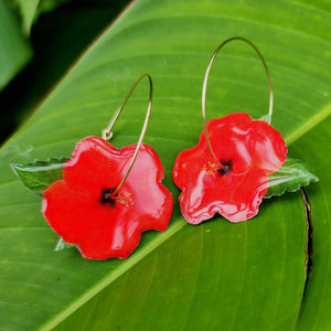 READY TO SHIP Hibiscus Flower Hoop Resin Earrings -14k Gold Fill FJD$