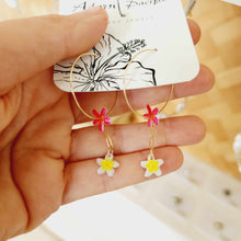 Load image into Gallery viewer, READY TO SHIP Frangipani &amp; Hibiscus Flower Hoop Earrings - 14k Gold Fill FJD$
