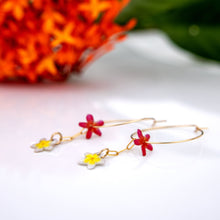 Load image into Gallery viewer, READY TO SHIP Frangipani &amp; Hibiscus Flower Hoop Earrings - 14k Gold Fill FJD$
