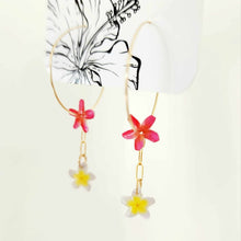 Load image into Gallery viewer, READY TO SHIP Frangipani &amp; Hibiscus Flower Hoop Earrings - 14k Gold Fill FJD$
