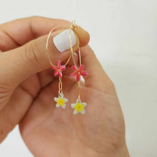 Load image into Gallery viewer, READY TO SHIP Frangipani &amp; Hibiscus Flower Hoop Earrings - 14k Gold Fill FJD$

