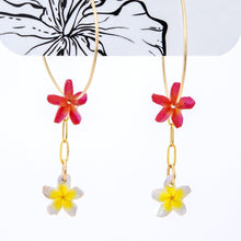 Load image into Gallery viewer, READY TO SHIP Frangipani &amp; Hibiscus Flower Hoop Earrings - 14k Gold Fill FJD$
