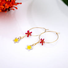Load image into Gallery viewer, READY TO SHIP Frangipani &amp; Hibiscus Flower Hoop Earrings - 14k Gold Fill FJD$
