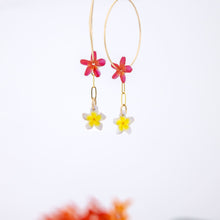 Load image into Gallery viewer, READY TO SHIP Frangipani &amp; Hibiscus Flower Hoop Earrings - 14k Gold Fill FJD$
