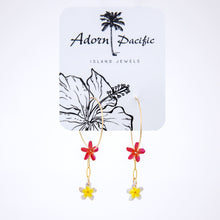 Load image into Gallery viewer, READY TO SHIP Frangipani &amp; Hibiscus Flower Hoop Earrings - 14k Gold Fill FJD$
