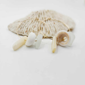 READY TO SHIP Seaglass & Shell Hoop Earrings - 14k Gold Filled FJD$