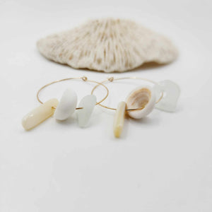 READY TO SHIP Seaglass & Shell Hoop Earrings - 14k Gold Filled FJD$