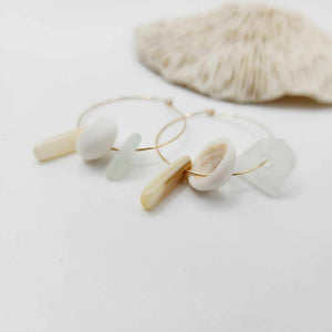 READY TO SHIP Seaglass & Shell Hoop Earrings - 14k Gold Filled FJD$