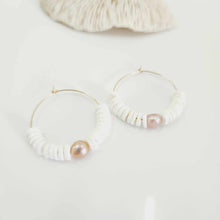 Load image into Gallery viewer, CONTACT US TO RECREATE THIS SOLD OUT STYLE Shell &amp; Freshwater Pearl Hoop Earrings - 14k Gold Filled FJD$
