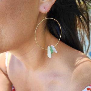 READY TO SHIP Shell & Seaglass Hoop Earrings - 14k Gold Filled FJD$