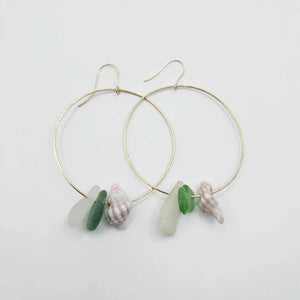 READY TO SHIP Shell & Seaglass Hoop Earrings - 14k Gold Filled FJD$