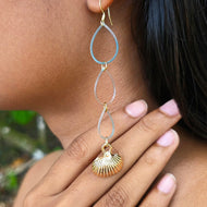 READY TO SHIP Shell Charm & Fishing Line Earrings - Gold Plated FJD$