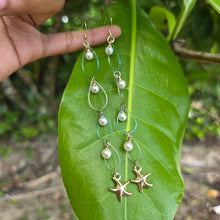 Load image into Gallery viewer, READY TO SHIP Shell Charm &amp; Freshwater Pearl Fishing Line Earrings - Gold Plated FJD$
