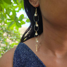 Load image into Gallery viewer, READY TO SHIP Shell Charm &amp; Freshwater Pearl Fishing Line Earrings - Gold Plated FJD$
