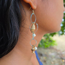Load image into Gallery viewer, READY TO SHIP Charm &amp; Freshwater Pearl Fishing Line Earrings - Gold Plated FJD$

