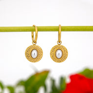 READY TO SHIP Freshwater Pearl Hoop Earrings - Gold Plated FJD$