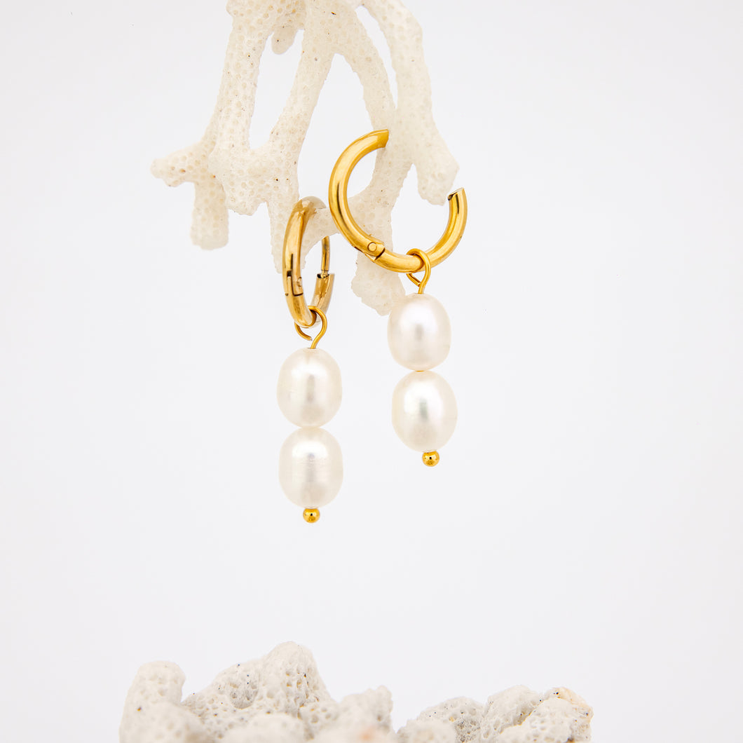 READY TO SHIP Freshwater Pearl Hoop Earrings - Gold Plated FJD$