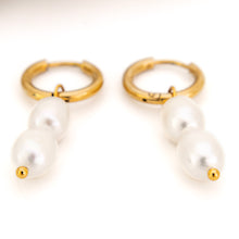 Load image into Gallery viewer, READY TO SHIP Freshwater Pearl Hoop Earrings - Gold Plated FJD$
