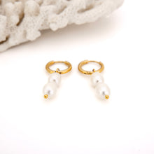 Load image into Gallery viewer, READY TO SHIP Freshwater Pearl Hoop Earrings - Gold Plated FJD$
