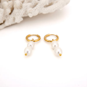 READY TO SHIP Freshwater Pearl Hoop Earrings - Gold Plated FJD$
