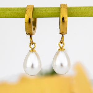 READY TO SHIP Freshwater Pearl Hoop Earrings - Gold Plated FJD$