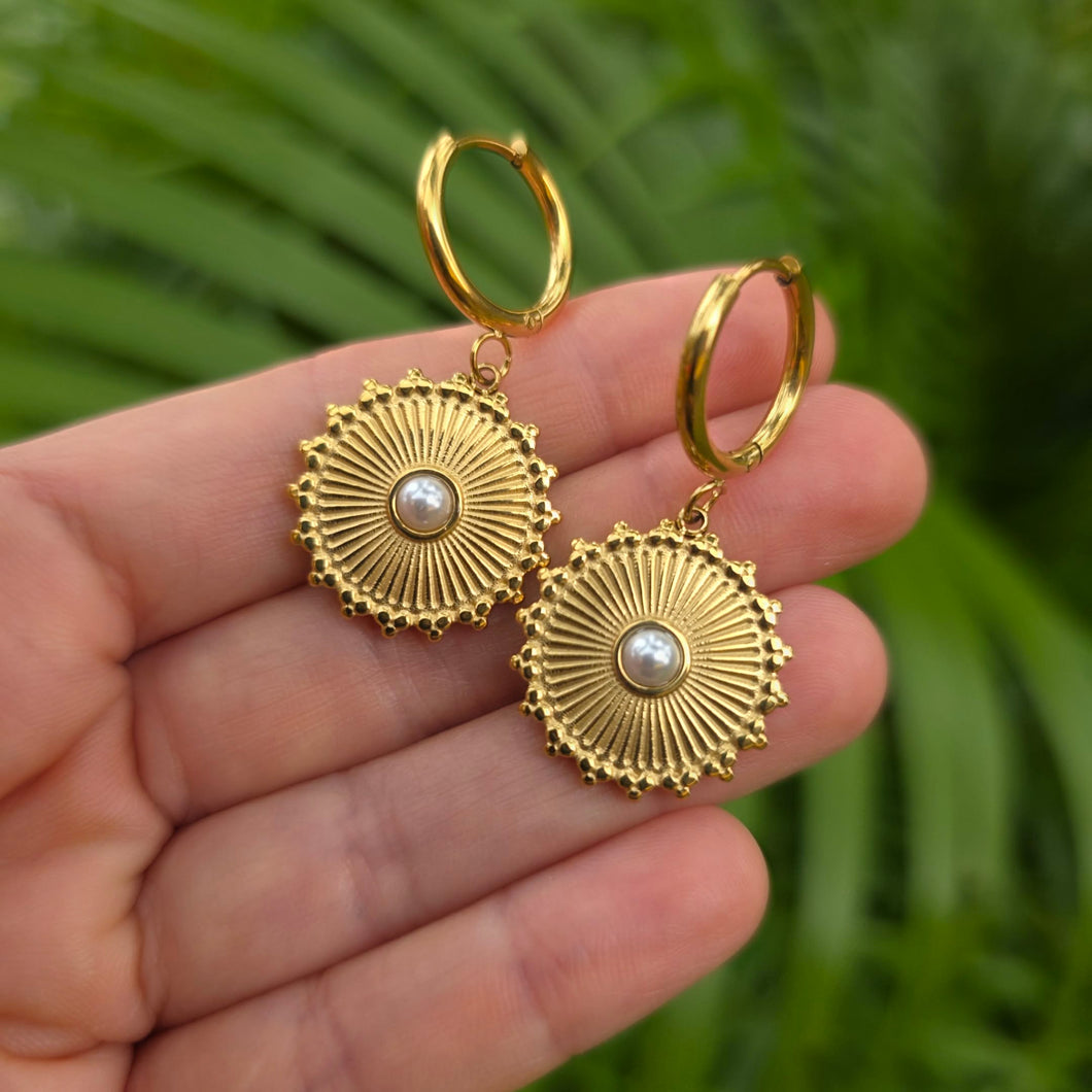 READY TO SHIP Freshwater Pearl Hoop Earrings - Gold Plated FJD$