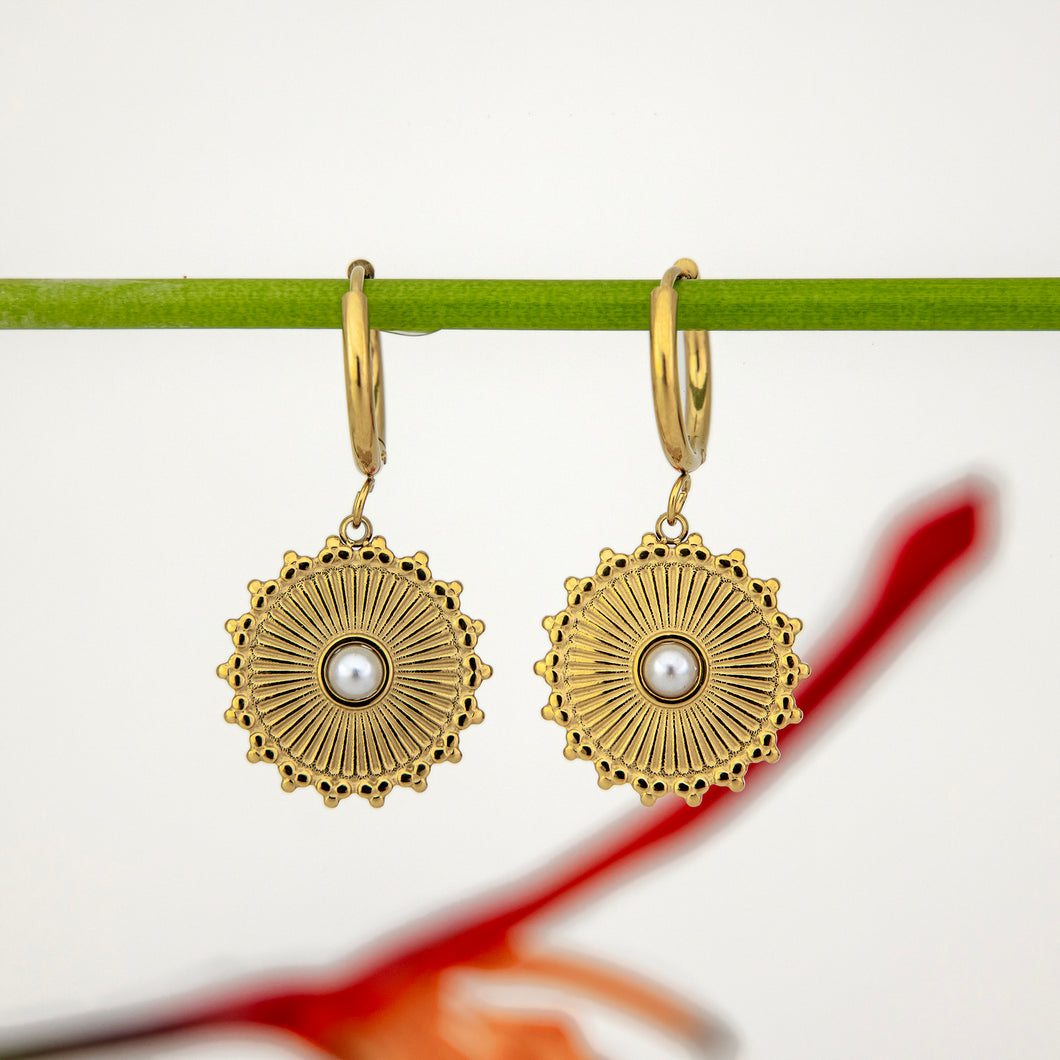 READY TO SHIP Freshwater Pearl Hoop Earrings - Gold Plated FJD$