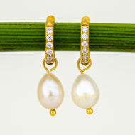 READY TO SHIP Freshwater Pearl Hoop Earrings - Gold Plated FJD$