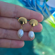 READY TO SHIP Freshwater Pearl Stud Earrings - Gold Plated FJD$